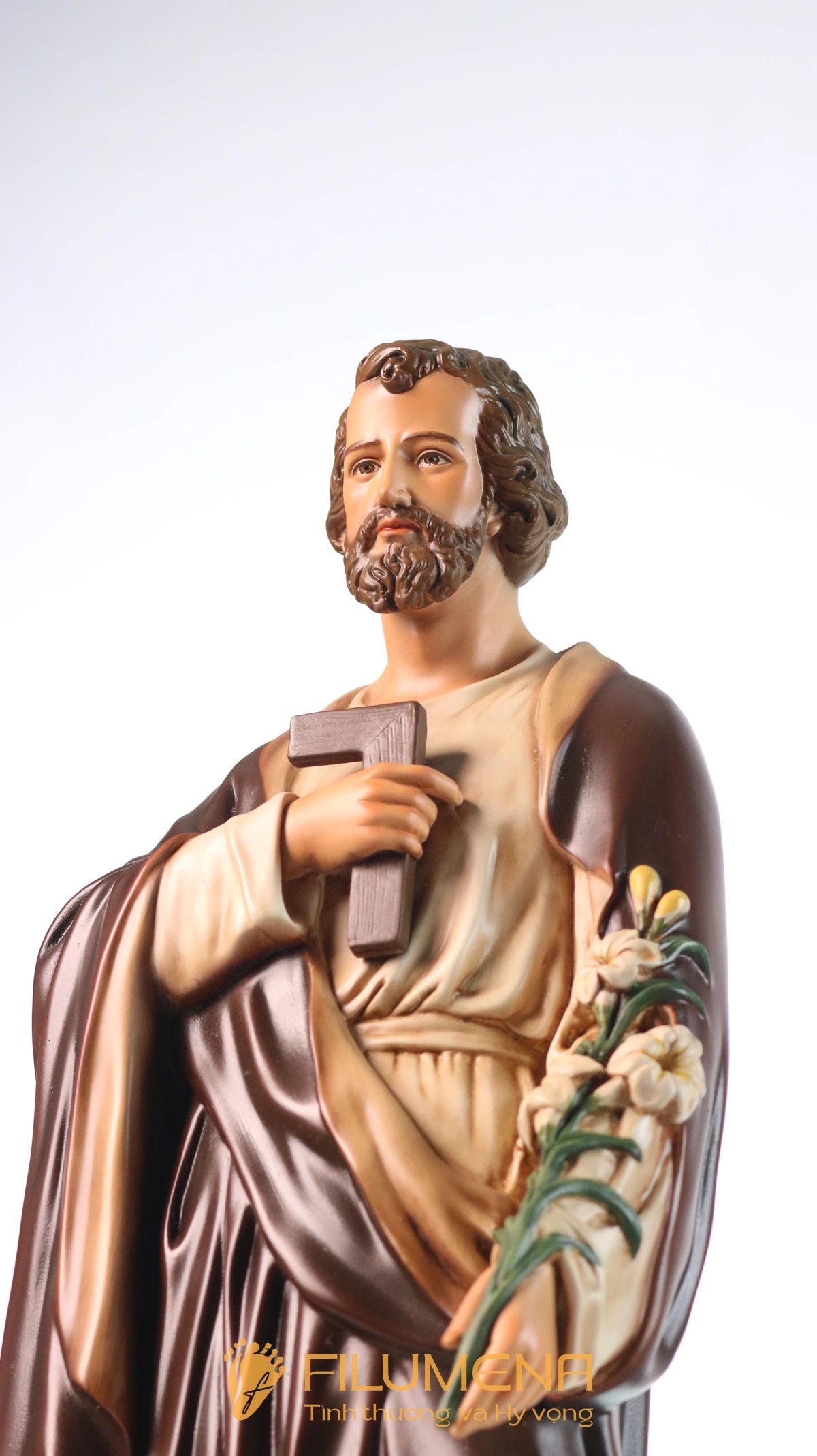 Tượng Thánh Giuse Thợ 60 cm áo nâu truyền thống