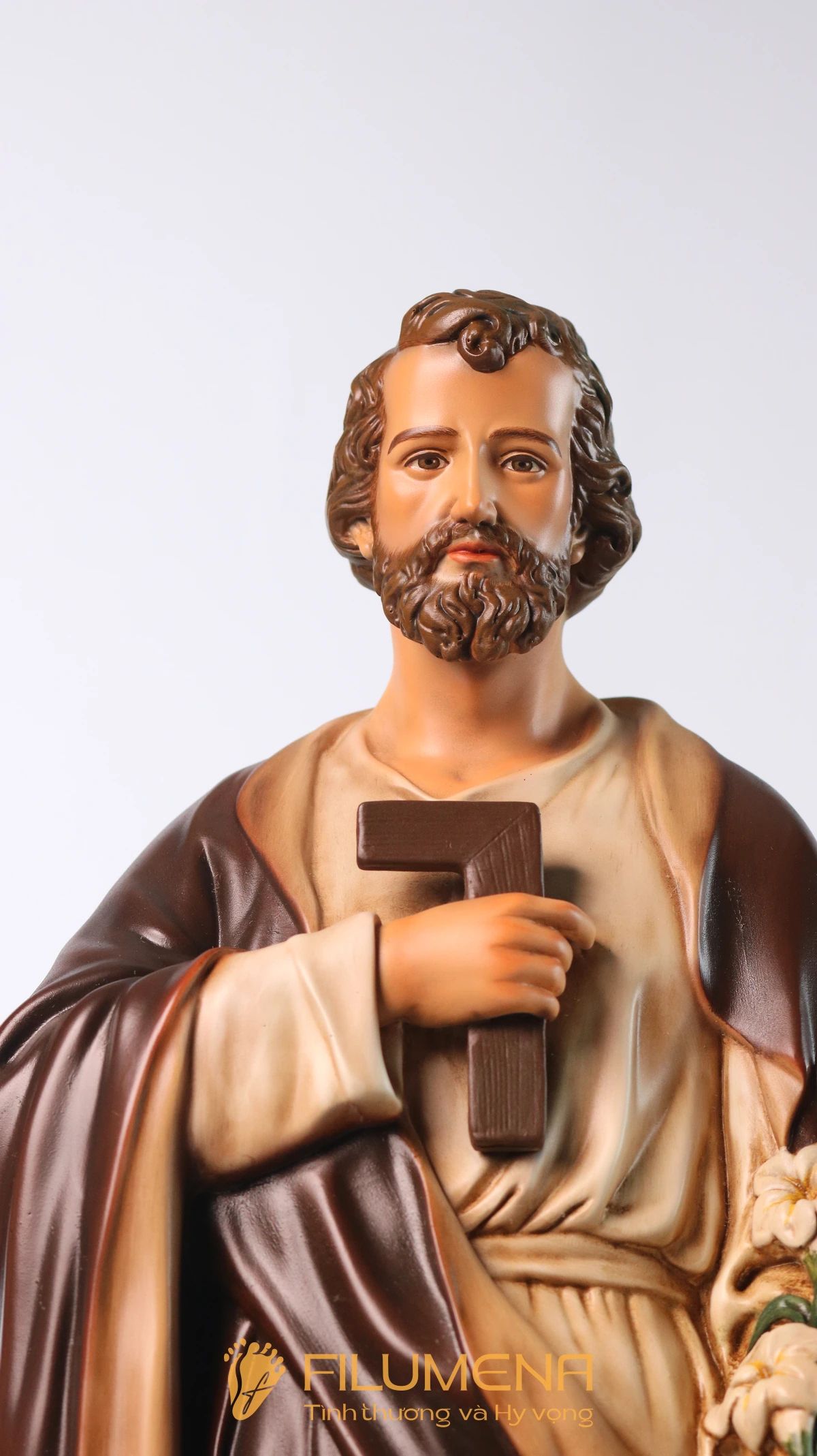 Tượng Thánh Giuse Thợ 60 cm áo nâu truyền thống