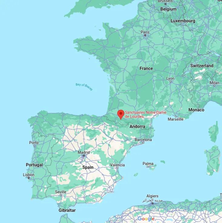 Vị trí Thánh địa Lộ Đức nơi Đức Mẹ hiện ra vào năm 1858