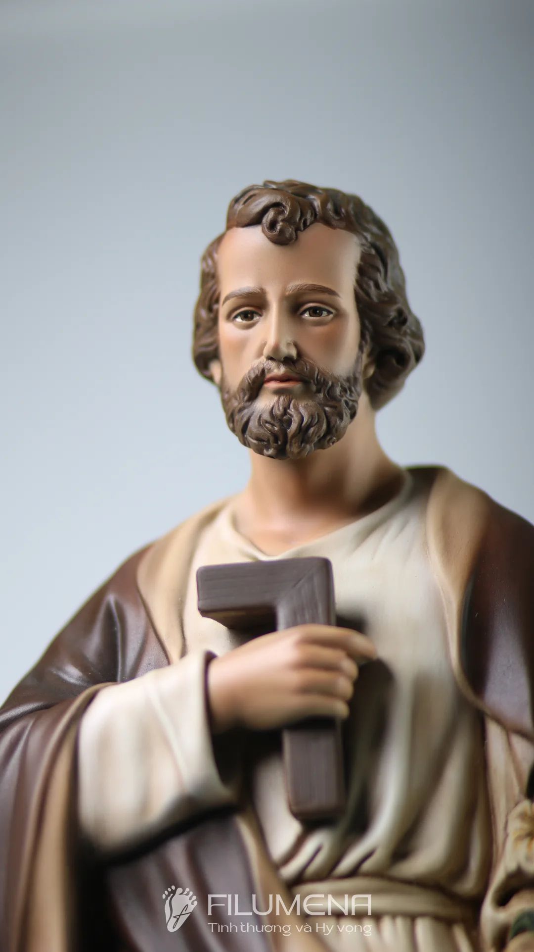 Tượng Thánh Giuse Thợ  50 cm, 60 cm màu nâu trắng
