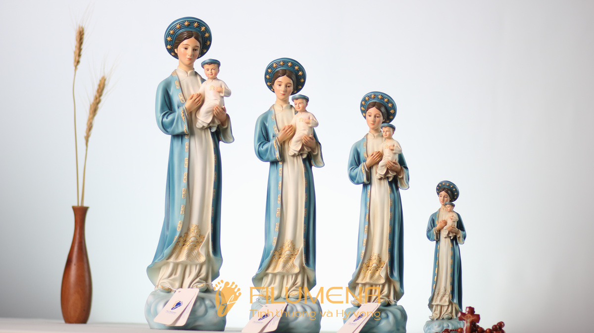 Tượng Đức Mẹ La Vang 40 cm áo màu xanh da trời